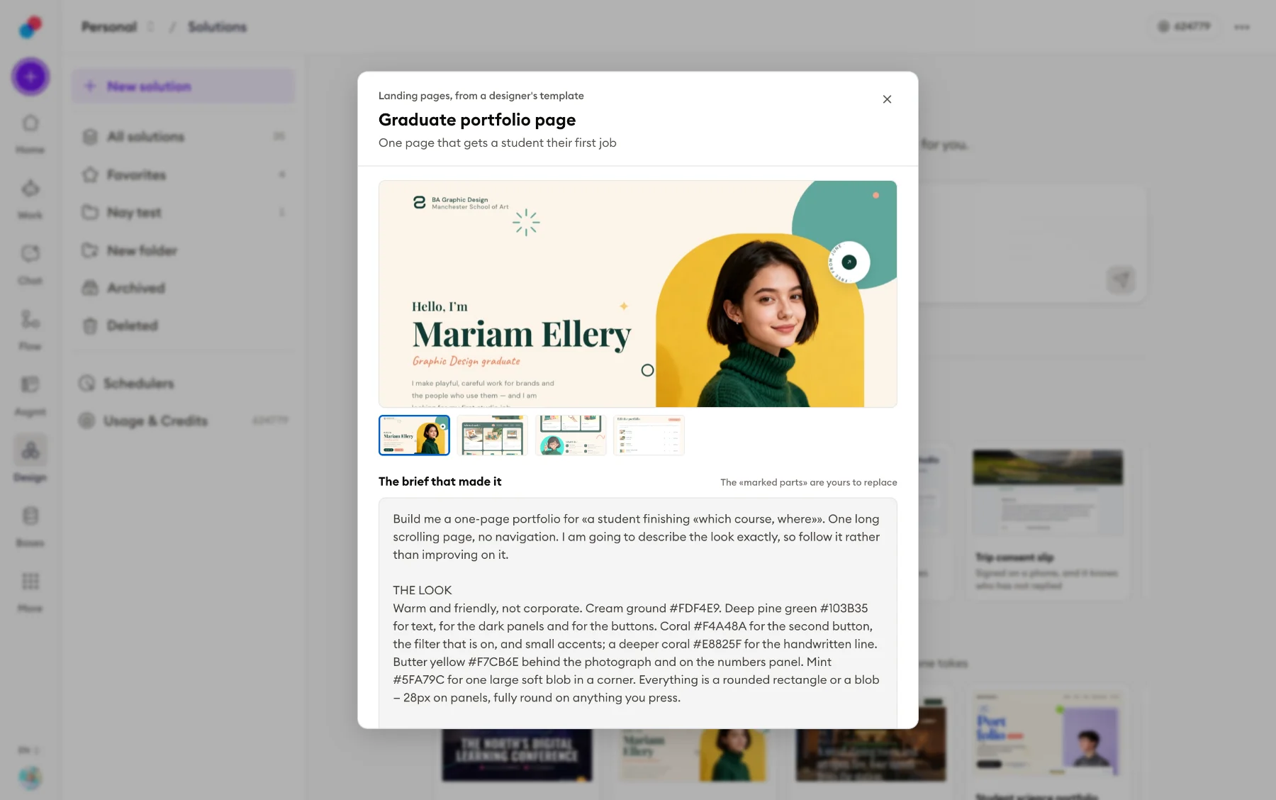 The template picker, showing ready-made starting points